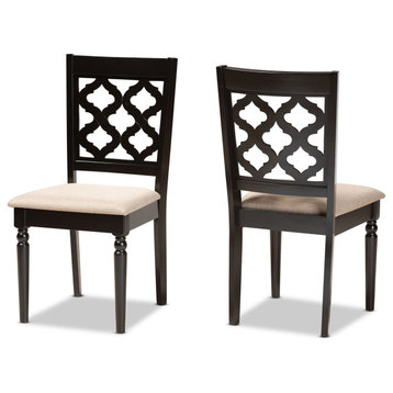 Ramiro Sand Upholstered and Dark Brown Finished Wood 2-Piece Dining Chair Set