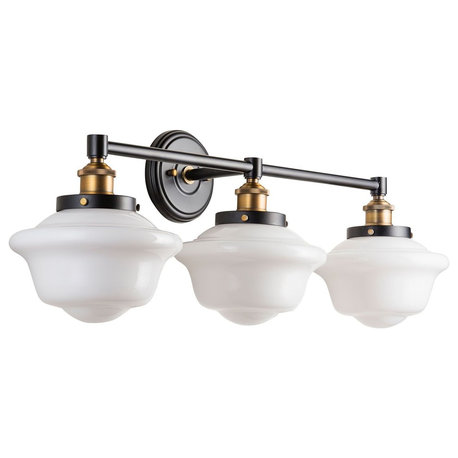 Lavagna 3 Light Schoolhouse Wall Sconce, Antique Brass, Milk Glass