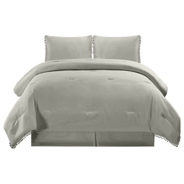 Pom Gina 3pc Bedding Set- Full/Queen - Grey