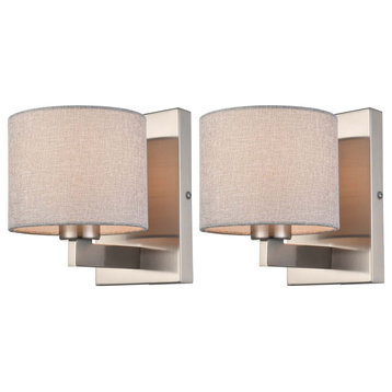 Wall Sconces Set of 2 Fabric Shade Wall Lamps, Brushed Nickel