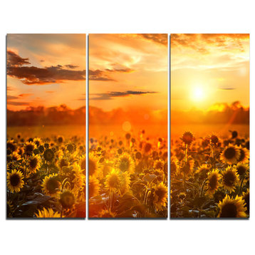 "Yellow Sunset over Sunflowers" Photography Wall Art, 3 Panels, 36"x28"