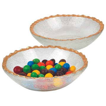 Set of Two 6 Bubble Glass Bowls With Scalloped Gold Rims