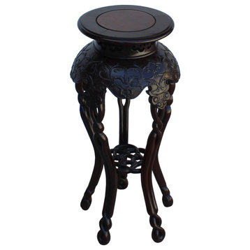 Chinese Huali Rosewood Two Brown Round Curved Legs Plant Stand