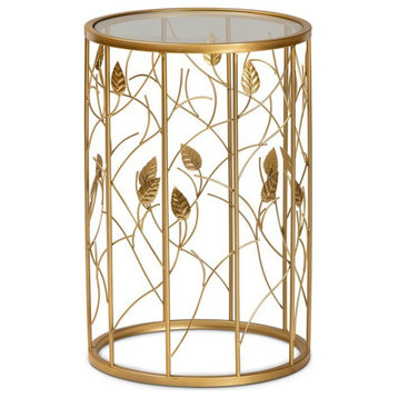 Baxton Studio Glam Brushed Gold Finished Metal and Glass Leaf Accent End Table