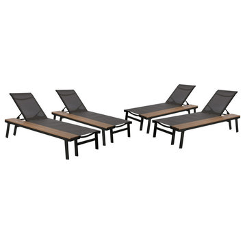 GDF Studio John Outdoor Chaise Lounge With Side Table, Gray, Set of 4