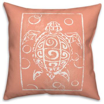 Sea Turtle Stamp Coral 18x18 Pillow