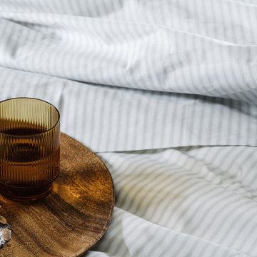 Percale Bedding in Ash Ticking Stripe