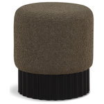 Meridian Furniture - Veranda Boucle Fabric Upholstered Ottoman/Stool, Olive, Black Finish - Indulge in the luxurious texture of the Veranda Boucle Fabric Ottoman/Stool. It boasts a rich olive boucle fabric that is paired with an elegant and sturdy solid wood base, featuring a black finish that highlights the beautiful wood grain patterns. This unique combination of materials creates a perfect blend of style and durability, making it an ideal addition to any modern or traditional interior design.