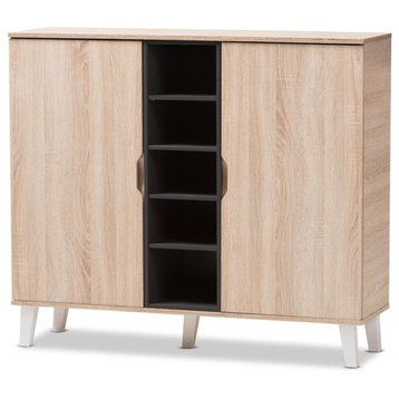Mid, Century Modern 2-Door Oak And Gray Wood Shoe Cabinet