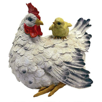Mother Hen and Baby Chick Statue Sculpture