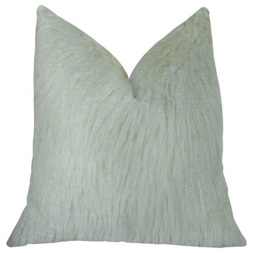 Fuzzy Mongolian Fur White Handmade Luxury Pillow, 20"x36" King