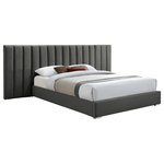 Meridian Furniture - Pablo Velvet Upholstered Bed, Gray, King - Sleep like royalty in this Pablo king size velvet bed. This beautiful bed is destined to become the centerpiece of your bedroom sanctuary makeover with its elegantly eye-catching design and soft grey velvet upholstery. The bed rests on sturdy metal feet with a gleaming chrome finish, helping to ensure its strength and resilience for long-term use. Pair it with other items in the Pablo collection for a cohesive and coordinated look.a