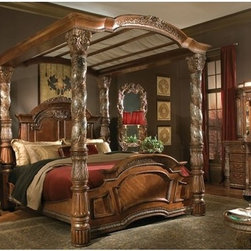 AICO Furniture - Villa Valencia Poster Canopy Bedroom Set in Chestnut - 72015-55 - Bedroom Furniture Sets