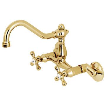 KS322XAX-P 6-Inch Adjustable Center Wall Mount Kitchen Faucet, Polished Brass