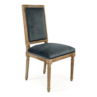 Sky French Country Grey Wood Upholstered Seat King Louis Dining Side Chair