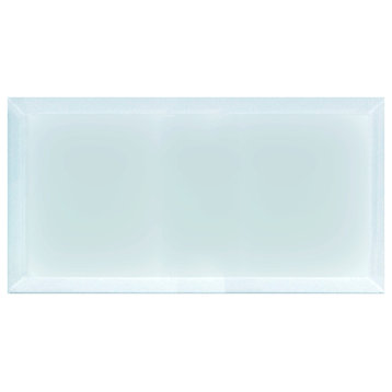 Frosted Elegance 8 in x 16 in Beveled Glass Subway Tile in Matte Light Blue