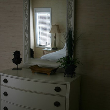 Lightly distressed, painted chest of drawers and mirror