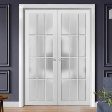Solid French Double Doors Glass | Felicia 3312 Matte White, 56" X 80"