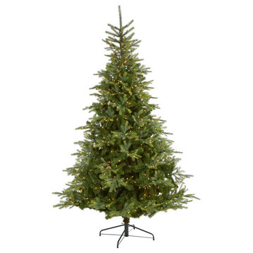 8' North Carolina Spruce Faux Xmas Tree W/650 Clear Lights & Bendable Branches