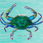 Betsy Drake - Female Blue Crab Door Mat 30x50 - These decorative floor mats are made with a synthetic, low pile washable material that will stand up to years of wear. They have a non-slip rubber backing and feature art made by artists Dick Hamilton and Betsy Drake of Betsy Drake Interiors. All of our items are made in the USA. Our small door mats measure 18x26 and our larger mats measure 30x50. Enjoy a colorful design that will last for years to come.