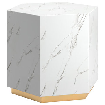 Bamford Faux Marble End Table - White, Hexagon