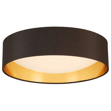 Orme LED Flush Mount Ceiling Lighting, Fabric Shade With Acrylic Diffuser, Black/Gold, 16"
