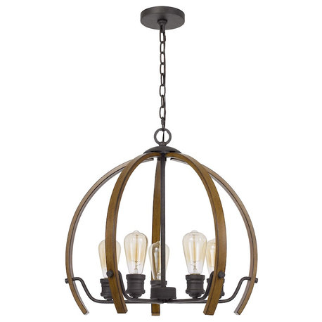 Cal Lighting Riverton 5 Light Chandelier, Oak/Wood