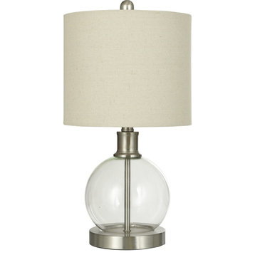 Cameron Table Lamp, Brushed Steel-Clear-Cream