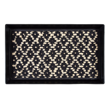 24.5"x14"x1.5" Black Metal Boot Tray With Black/Ivory Coir Insert