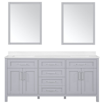 Tahoe Double Vanity Set With Mirrors, 72", Dove Gray With Yves Marble Top