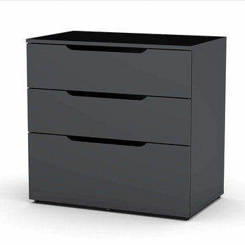 Contemporary File Cabinet, MDF Frame, 3 Drawers & Cut Out Pulls, Black & Walnut