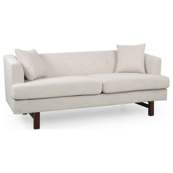 Unique 3 Seater Sofa, Oversized Seat With Buttoned Backrest & Pillows, Beige