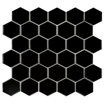 11.06"x12.8" Porcelain Mosaic Tile Sheet Barcelona Glossy Black