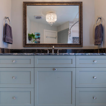 Primary Bath with Explosion Blue Quartzite Countertops