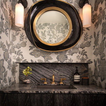 Proper Pied-à-Terre Powder Room with Phillip Jeffries Grasscloth