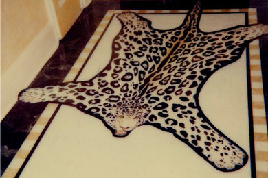 Painted leopard skin on a faux marble floor