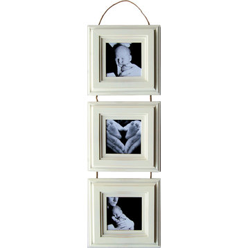 Collage Picture Frame, Set of 3 5x5 White Frames On Hanging Rope