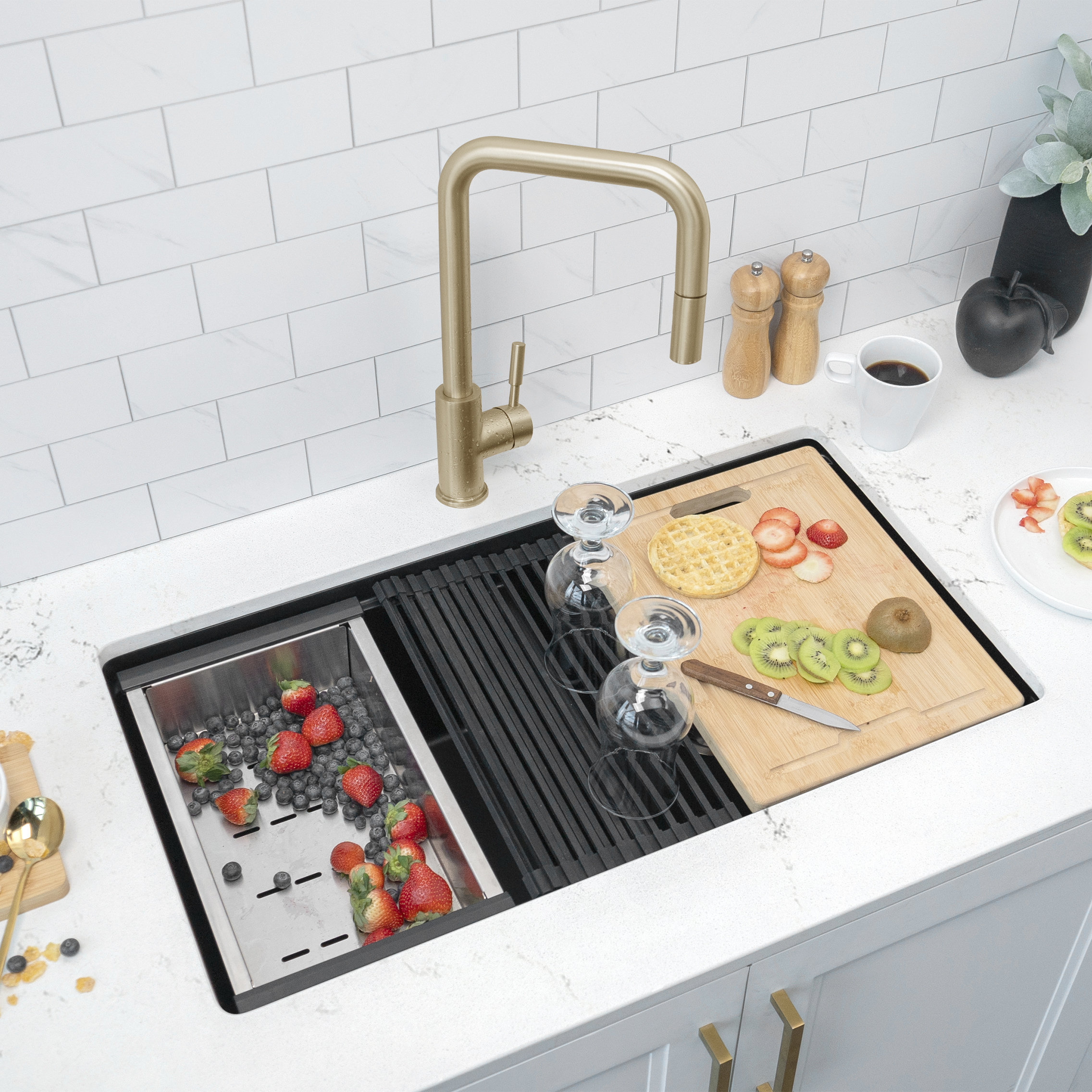 STYLISH 15 1/4" Black Workstation Sink Roll-up Drying Rack/Trivet