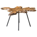 Uttermost - Kravitz Coffee Table - Featuring solid wood construction, this coffee table is topped with a deeply grained cross section of natural teak wood with light honey glazing, paired with aged black finished iron legs. Sizes and grain pattern may vary due to the authentic nature of the design.