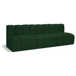 Meridian Furniture - Arc Boucle Fabric Upholstered 3-Pc. Modular Sofa, Green - Give your living room or den the perfect blend of style and versatility with this Arc boucle fabric curved modular Sectional. Part of the Arc modular furniture collection, this Sectional comes upholstered in rich green boucle fabric and features deep channel tufting that adds a touch of luxury while enhancing comfort and support. A seamless combination of form and function, this chair can be used with other Arc pieces to create a myriad of configurations in your well-curated room.