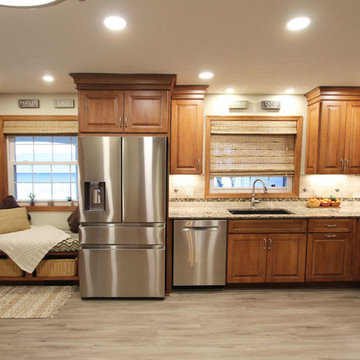 Traditional Kitchen with Quartz Countertop, Window Seat and Coffee Bar