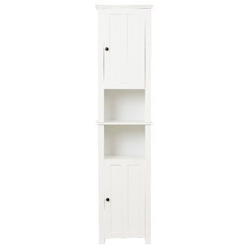 LuxenHome White MDF Wood 67-Inch Tall Tower Bathroom Linen Cabinet