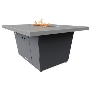 Rectangular Fire Pit Table, 44x36x1.5, Natural Gas, Hilltop Grey Top, Gray