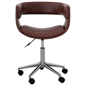 Faux Leather Swivel Home Office Chair, Brown