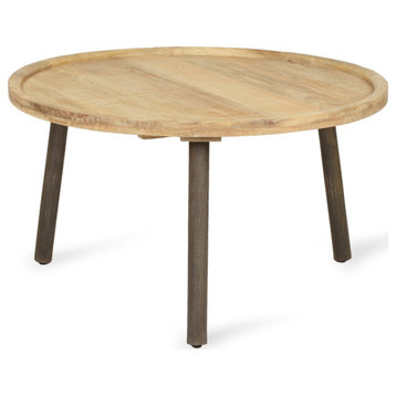 Merry Rustic Handcrafted Round Mango Wood Coffee Table
