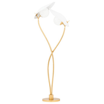 Frond 2-Light Floor Lamp Gold Leaf/Textured On White Combo