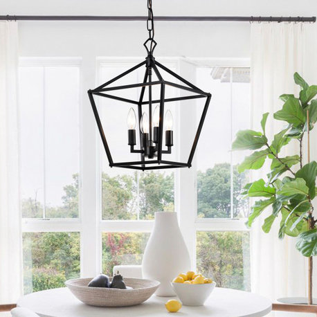 4-Light Matte Black Lantern Pendant Chandelier 12" With Nickle or Black Sleeve