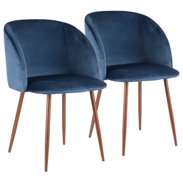 LumiSource Fran Dining Chair, Walnut and Blue Velvet, Set of 2, Walnut and Blu