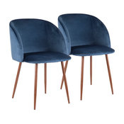 LumiSource Fran Dining Chair, Walnut and Blue Velvet, Set of 2, Walnut and Blu