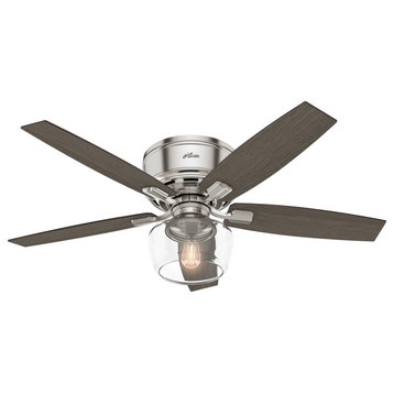Hunter Fan Company 52" Bennett Low Brushed Nickel Ceiling Fan, Light/Remote